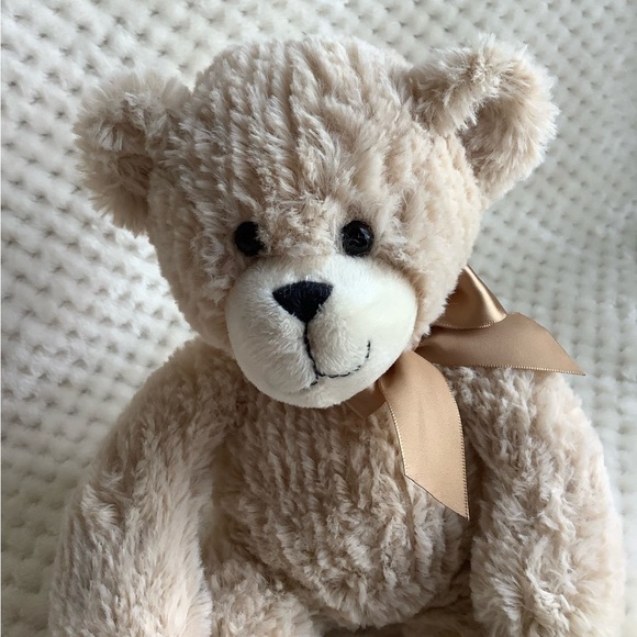 GANZ Ripley Beige Plush Bear H14710 Stuffed Animal Toy w Tan Bow - Picture 3 of 14